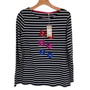 Boden Womens Long Sleeve Top shirt Ho Ho Ho Cotton striped  Size 8 new holiday